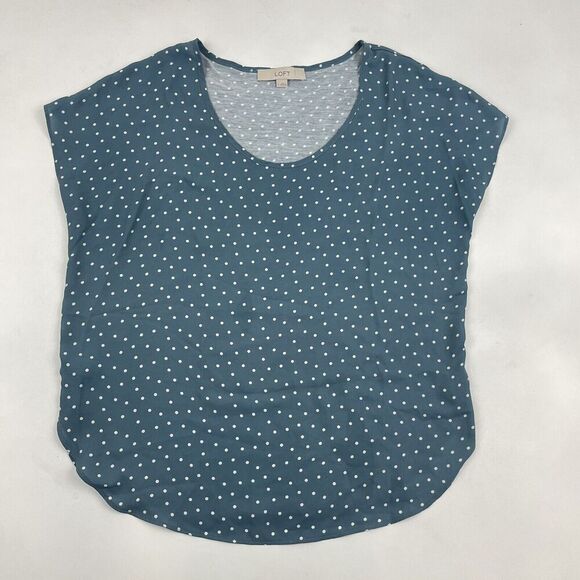 LOFT Women's Sz S Blue White Polka Dot Blouse Top Shirt Multi Fabric Rayon Poly - Picture 2 of 8